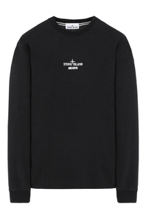 Черный лонгслив с принтом Stone Island