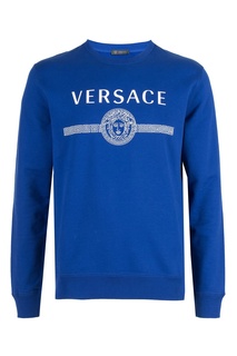 Синяя толстовка с фирменным принтом Versace
