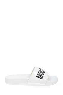 Белые шлепанцы с логотипом Moschino