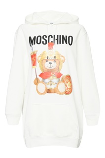 Белое платье-худи с принтом и логотипом Moschino