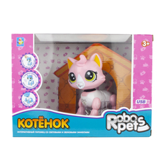 Интерактивная игрушка 1Toy Робо-котенок, белый/розовый