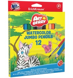 Карандаши цветные ArtBerry треугол. акварел. точилка кисть 12 цв.