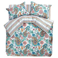 Постельное белье 2-спальное Bedberry Утренний мираж 50х70 см, сатин белый/голубой/оранжевый