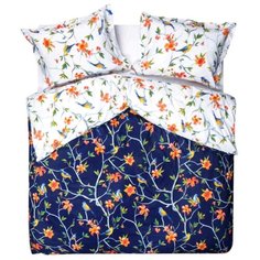 Постельное белье 2-спальное Bedberry Райские птицы 50х70 см, сатин белый/синий