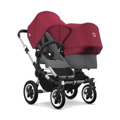 Универсальная коляска Bugaboo Donkey 2 Duo (2 в 1) Alu/Grey melange/Ruby red, цвет шасси: серебристый