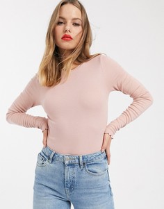 Розовый лонгслив с круглым вырезом Stradivarius