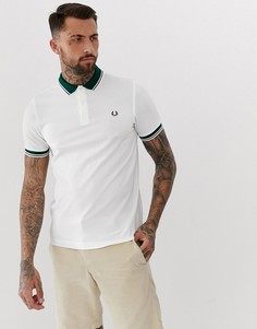 Белое поло с контрастным воротником в рубчик Fred Perry-Белый