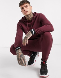 Бордовый спортивный костюм в рубчик с худи ASOS DESIGN-Красный