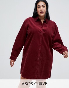 Бордовое вельветовое платье-рубашка ASOS DESIGN Curve-Красный