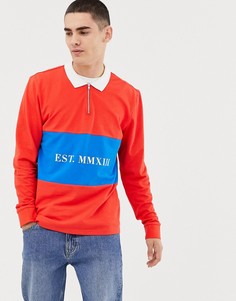Красное поло в стиле регби на молнии с длинными рукавами Only & Sons-Красный
