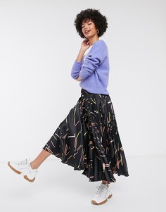 Атласная плиссированная юбка миди с абстрактным принтом ASOS DESIGN-Мульти