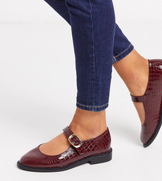 Бордовые туфли на плоской подошве с ремешком для широкой стопы ASOS DESIGN-Красный
