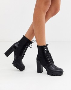 Черные походные ботинки на каблуке и шнуровке Miss Selfridge-Черный