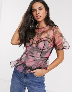 Топ с короткими рукавами и цветочным принтом ASOS DESIGN-Мульти