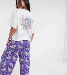 Пижама из футболки и штанов с принтом пиццы в космосе ASOS DESIGN Petite-Фиолетовый