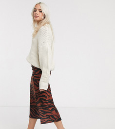 Трикотажная юбка миди с зебровым принтом и разрезом ASOS DESIGN Petite-Мульти