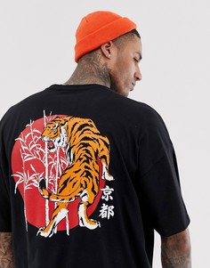 Oversize-футболка с принтом тигра на спине ASOS DESIGN-Черный