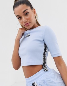Голубая укороченная футболка с отделкой кантом adidas Originals RYV-Синий