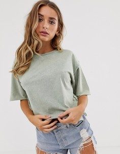 Выбеленная футболка с необработанными краями ASOS DESIGN-Зеленый