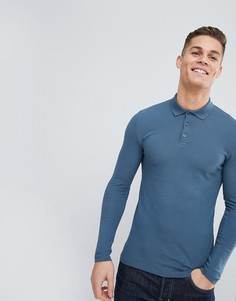 Синяя облегающая футболка-поло с длинными рукавами ASOS DESIGN-Синий
