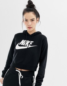 Черный укороченный худи с логотипом Nike
