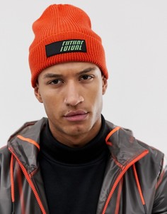 Оранжевая шапка-бини в стиле oversize с резиновой нашивкой ASOS DESIGN-Оранжевый
