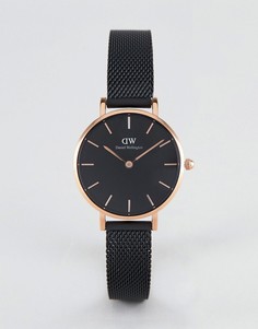 Часы с розово-золотистым корпусом 28 мм и черным кожаным ремешком Daniel Wellington Petite Ashfield-Черный