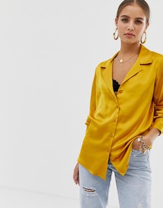 Атласная свободная рубашка с длинными рукавами ASOS DESIGN-Золотой