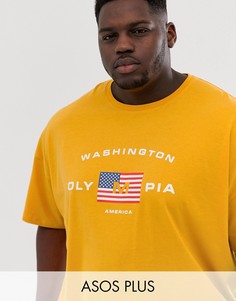Oversize-футболка с принтом американского флага ASOS DESIGN Plus-Желтый