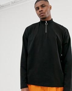 Черная oversize-футболка с длинным рукавом, высоким воротником и молнией ASOS DESIGN-Черный