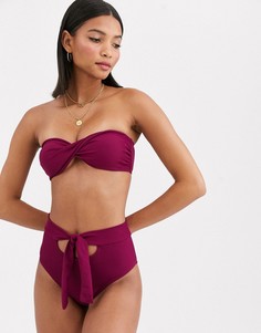 Бикини топ-бандо ягодного цвета в рубчик Fashion Union-Фиолетовый