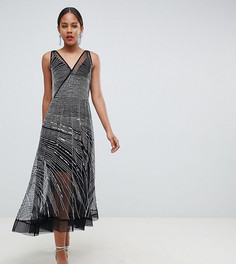 Приталенное платье с сетчатой отделкой ASOS DESIGN Tall-Черный