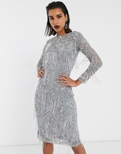Платье миди с цветочным рисунком и бахромой ASOS EDITION-Синий