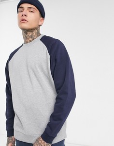 Серый меланжевый свитшот свободного кроя с синими рукавами реглан ASOS DESIGN