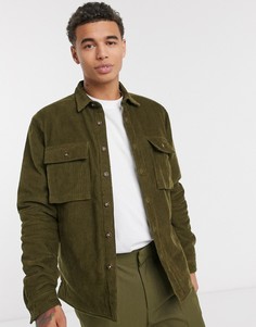 Утепленная вельветовая рубашка навыпуск цвета хаки ASOS DESIGN-Зеленый