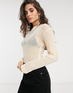 Полупрозрачный фактурный джемпер в рубчик ASOS DESIGN-Кремовый