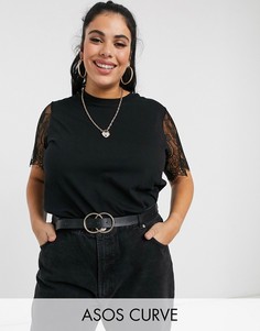 Футболка с кружевными рукавами ASOS DESIGN Curve-Черный
