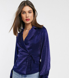 Атласная строгая блузка с завязкой спереди Glamorous Tall-Темно-синий