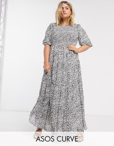 Присборенное ярусное платье макси в горошек ASOS DESIGN Curve-Мульти