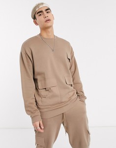 Бежевый oversized-свитшот от комплекта с карманами в стиле милитари ASOS DESIGN ъ