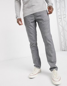 Серые узкие брюки в клетку Selected Homme-Серый