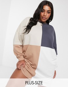 Свободное платье-свитшот в стиле колор блок Missguided Plus-Бежевый
