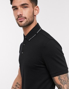 Черное узкое поло с логотипом на воротнике Emporio Armani-Черный