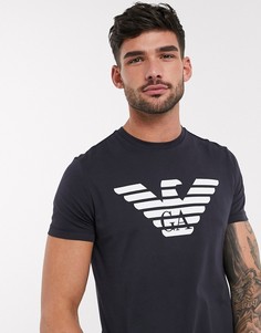 Темно-синяя футболка с логотипом на груди Emporio Armani-Темно-синий