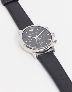 Часы с черным кожаным ремешком Emporio Armani AR1828 Luigi-Черный