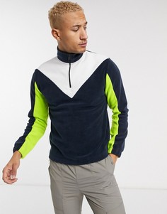 Флисовый свитшот колор блок ASOS DESIGN-Темно-синий