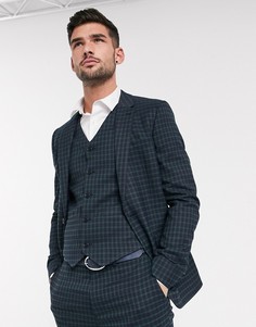 Приталенный пиджак в темно-синюю и зеленую клетку тартан ASOS DESIGN-Темно-синий