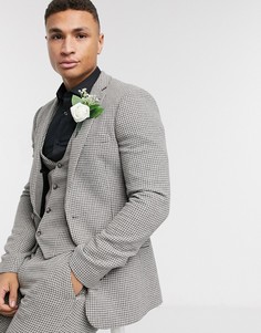 Серый супероблегающий пиджак с добавлением шерсти и мелким принтом \"гусиная лапка\" ASOS DESIGN wedding