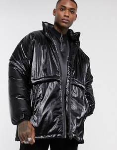 Черный блестящий пуховик ASOS DESIGN