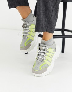 Кроссовки на массивной подошве серого/лаймового цвета ASOS DESIGN-Мульти